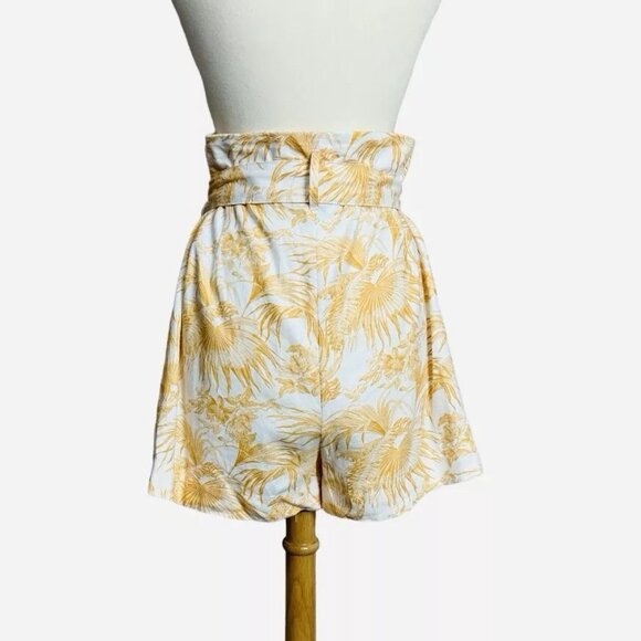 Ophelia Roe Short XL Linen Rayon Orange Tropical Hawaiian Floral Ruffle Tie Belt - Picture 2 of 6